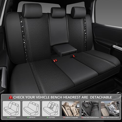 Image of CAR PASS Memory Foam 3D Mesh Bling Diamond Car Seat Cover Full Set Breathable Soft Sponge Universal Shining Glitter Sparkly Crystal Armrest Fit Automotive Truck SUV Cute Women Girl, Black Rhinestone