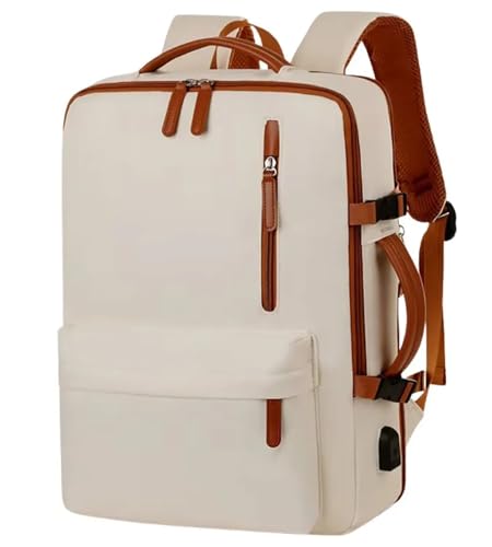 Mochila de Viagem Expansivel Avião Grande Unissex Executiva Masculina Reforçada cabe Notebook Casual Esportes Viagem Trabalho (BEGE)