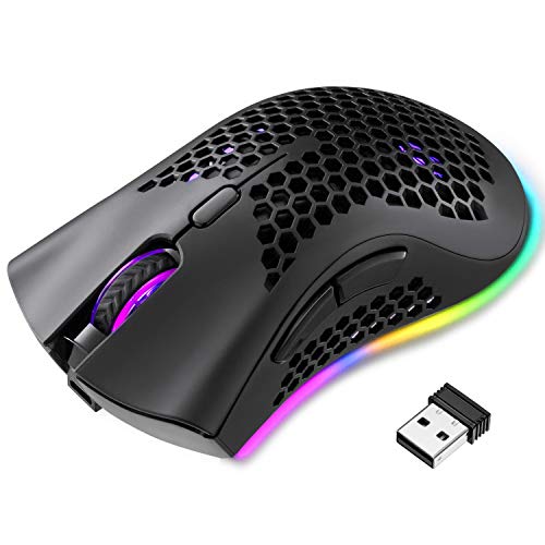 Rechargeable Lightweight Gaming Mouse 2.4G Wireless RGB Chroma Backlight Ultralight Honeycomb Shell 7 Button Ergonomic Optical Sensor Mouse for PC Mac Gamers and Xbox and PS4 Users