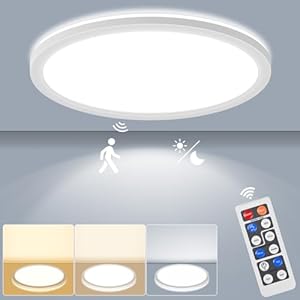 LEZOE 18W Motion Sensor LED Ceiling Light Wired, 1800lm 8.7Inch 2700K/4000K/6500K IP54 Flush Mount Lighting Fixture with Remote, Radar Motion Activated Ceiling Lamp for Hallway Porch Stair Closet