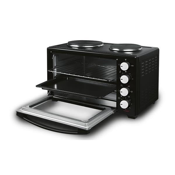 Eurolamp Horno eléctrico con Placas, 38 litros, 3200W, Negro, con temporizador y 2 bandejas para hornear