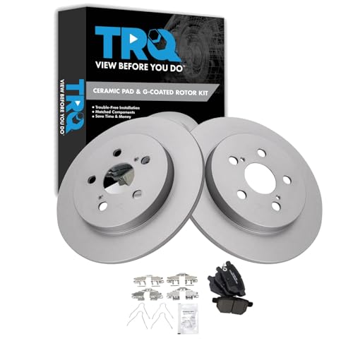 Image of TRQ Rear Brake Pad & Rotor Kit Ceramic Premium G-Coated Compatible with Lexus Pontiac Toyota