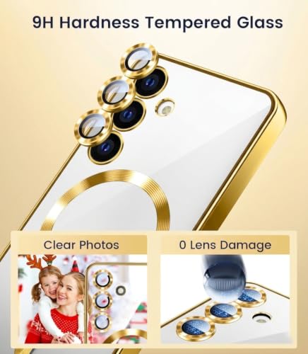 Image of VONZEE Clear Logo Electroplating Transparent Case for Samsung Galaxy A35 5G, Magnetic Plating Electroplate TPU Cover, Individual Camera Protection for Each Lens- Gold