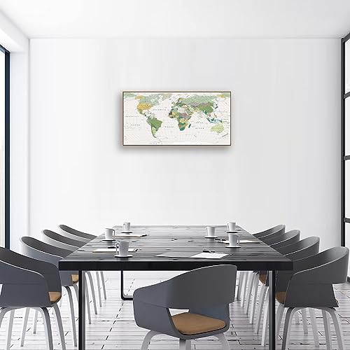 Qorvami World Map Wall Art Of The World Canvas Wall Decor Poster Framed Decor World Map Canvas Wall Art For Living Room Bedroom Office Home Decoration 20X40Inch Ready To Hang #TOP2