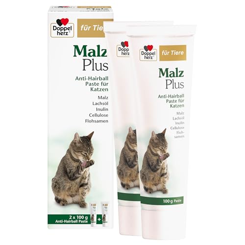 Doppelherz für Tiere Malz Plus Anti-Hairball Paste für Katzen - mit Malz, Lachsöl, Inulin, Cellulose und Flohsamen- 200 g Paste