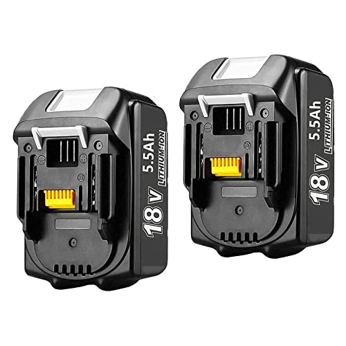 2Pack 5.5Ah lithium-ion battery replace for 18V battery with LED Indicator, Compatible for 18V battery BL1850 BL1830 BL1860B BL1850B BL1850 BL1840 BL1860 LXT-400