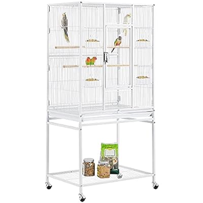 Yaheetech Large Rolling Metal Bird Cage Budgie Cage Parrot Cage with Detachable Stand for Parakeet Pet Breeding Cage for Small Animal White