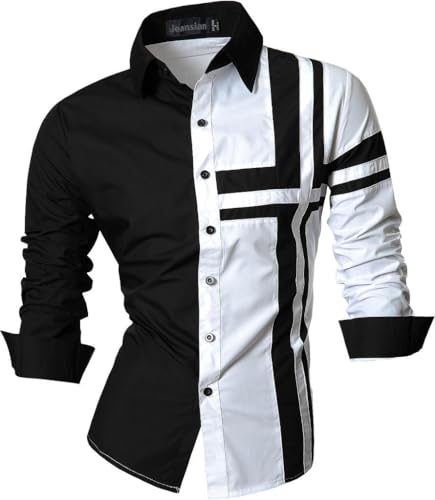 jeansian Men's Slim Fit Long Sleeves Casual Shirts Z014 White L