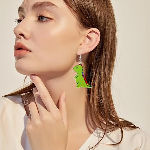 QUPENGXU Fun Acrylic Dinosaur Drop Earrings For Women Fashion Colorful Animal Dangle Earrings for Women4