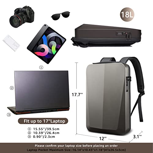 Refutuna Hard Shell Laptop Backpack For Men, 17 Inch Anti-Theft Waterproof Business Backpack, Tsa Lock Gaming Computer Backpack With Usb Charging Port, College/Work (Titanium) #TOP1