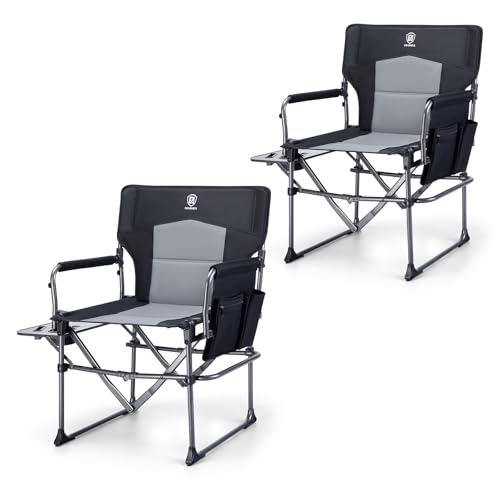 EVER ADVANCED Campingstuhl Faltbar 180KG Belastbar Regiestuhl Klappbar, Kompakter Klappstuhl mit Seitentisch, Regiestuhl Faltstuhl mit Seitentasche für Camping, Angeln, Festival, Outdoor