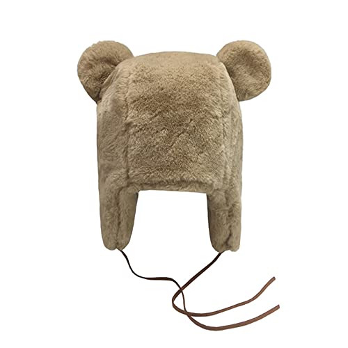 Solid Color Children Lei Hat Plush Bear Ear Hat Coldproof Thermal Wild for Snowboarding Skiing Hiking