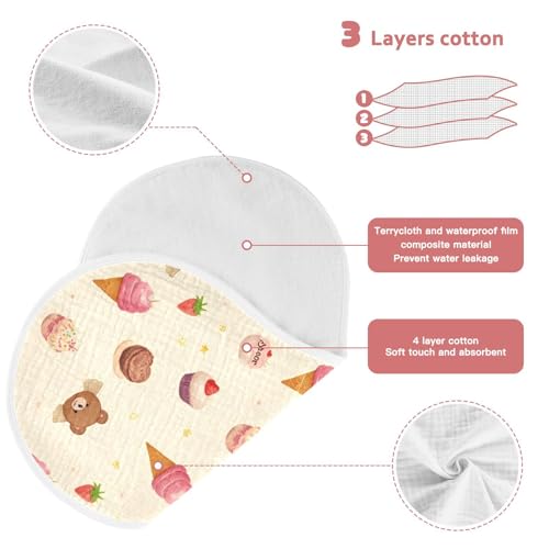 Bolaz Baby Burp Cloths 2 Pack,Little Bear Ice Cream Pattern,Feeding Cloths Face Towel Super Absorbent Soft Cotton Burping Rags Feeding Bibs4