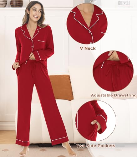 NACHILA Women’s Pajama Sets Long Sleeve Pjs Button Down Pajamas Soft Sleepwear Comfy Nightwear,Viscose Made from Bamboo4