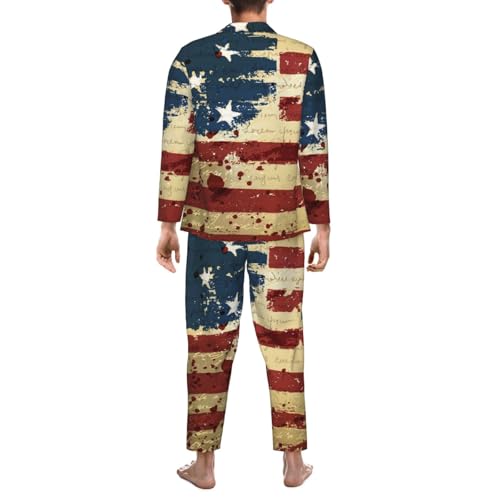 Grunge America Flag Mens Pajamas Set Button Down Sleepwear Set Long Sleeve Loungewear With Pockets2