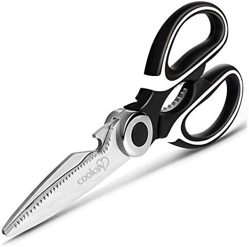 Cooksy® Heavy Duty Sharp Kitchen Scissors for Food | Stainless Steel | Dishwasher Safe | Set with Safety Case | Meat, BBQ, Fish, Pizza Cutter, Vegetables, Herbs, Craft, DIY