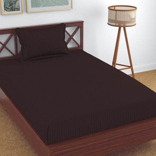 Image of Blue Strip Polycotton Bedsheet, Single 60x90 (Coffee) | Hotel Quality | Soft, Breathable & Colourfast | Wrinkle Resistant | Machine Washable | Pillow Covers Included
