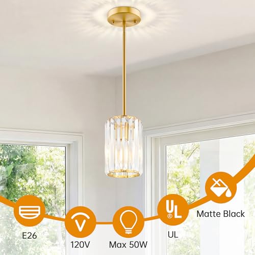 Esfos Gold Pendant Light, Modern Crystal Pendant Lights Kitchen Island, Kitchen Island Lighting with Adjustable Height, UL Certified Island Lights for Kitchen Dining Room Bedroom Hallway 1 Pack, E26 - image 6