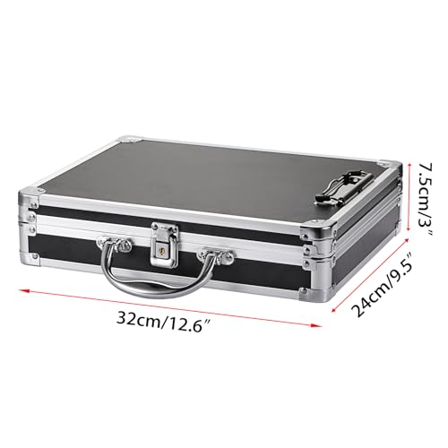 OGANAZI Alu Dokumentenkoffer Abschließbare Dokumentenbox mit Schlüssel Aluminium Aktenkoffer Tragbare wasserdicht Handkoffer Büro Business Koffer für A4 Papier Silber und Schwarz 32x24x7,5 cm
