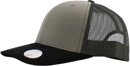 Image of KBETHOS Classic 6 Panel Cotton Twill Mesh Trucker Cap with Adjustable Snapback, LGY-BLK-DGY