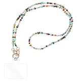 nplaseta 1 Handykette Universal, Handy Umhängeband, Handy-Schnur mit 1 Patch, Anti-Verlust Draht Naturstein-Anhänger, Kompatibel mit Smartphones für Frauen und Mädchen -Bunt