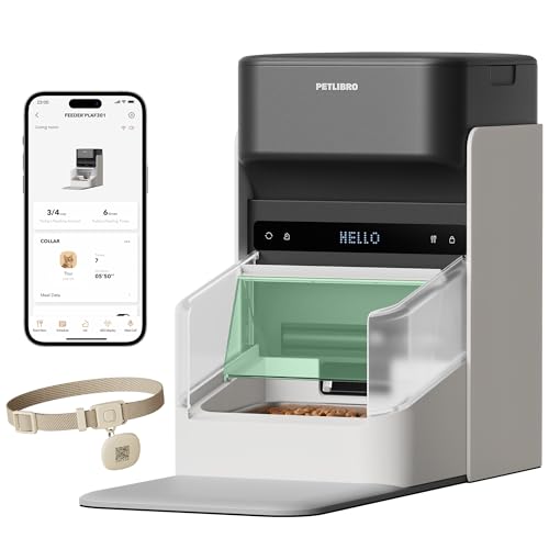 PETLIBRO Futterautomat Katze RFID, 5G Wi-Fi Katzenfutter Automat, Futterspender Katze mit Collar-Tag-Sensor, Automatischer Katzenfutterspender mit App, 1–10 Mahlzeiten, 3L (Weiß)