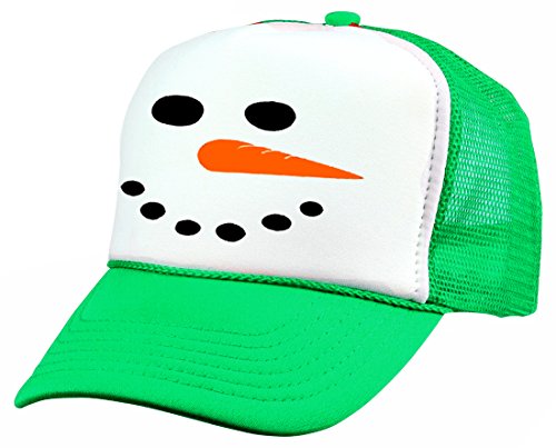 Snowman Face Mesh Trucker Hat Cap Christmas Ugly Sweater Party X Mas (Green)
