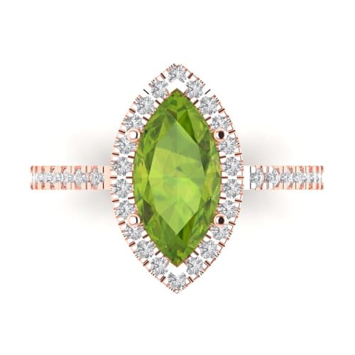 Clara Pucci 2.38 tcw Marquise Cut Engagement Ring for Women, 14K Solid Gold, Rose Gold, Halo Natural Peridot Bridal Anniversary Promise Ring