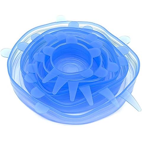 BITEYI Silicone Stretch Lids 6-Pack of Various Sizes,Food Saver Cover Huggers Reusable Silicone Stretch cover for Dishwasher and Freezer,BPA-free (Blue) Cover