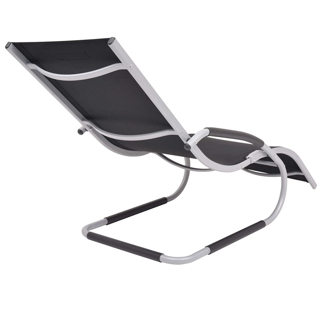Leżak do opalania z aluminium z tekstylenem w kolorze czarnym, do ogrodu, na taras i basen, regulowany, składany, z podłokietnikami, ergonomiczny, trwały, odporny na warunki atmosferyczne