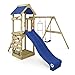 Produktbild WICKEY Spielturm Klettergerüst FreeFlyer mit Schaukel & Blauer Rutsche, Outdoor Kinder Kletterturm mit Sandkasten, Leiter & Spiel-Zubehör für den Garten