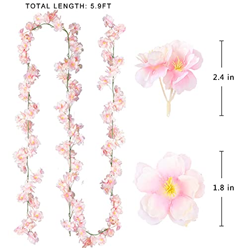Sggvecsy Cherry Blossom Garland Artificial Cherry Flower Vines 2 Pack Hanging Silk Flowers Garland for Home Wedding Garden Party Arch Office Decor (Pink)