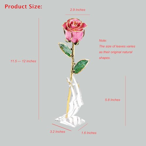 Image of Anniversary Rose Gift for Her, Gold Dipped Rose is Attractive Luster and Natural Shape, Best Gifts for Anniversary Wedding Valentines Day (Pink Original Rose with Stand)
