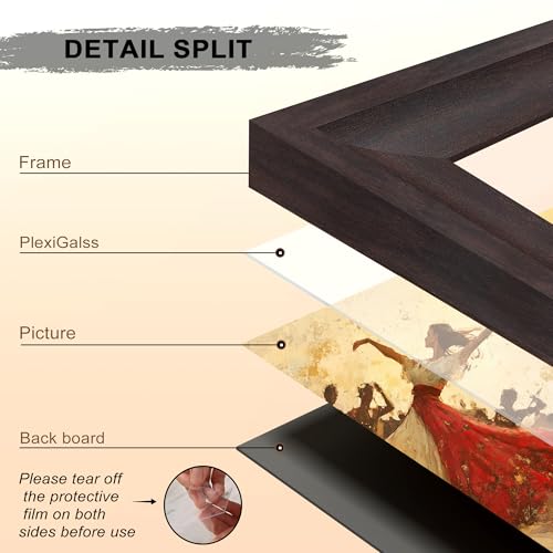 Image of 11x14 Picture Frame Walnut Brown with Black Back Board, Curved Extra Wide Edges, Vintage Style Picture Frame 11x14 inches for Wall Decor
