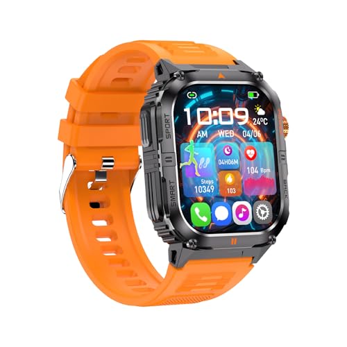 Garsent Reloj Deportivo Inteligente, Rastreador de Actividad Física, Reloj Inteligente Deportivo con Linterna LED, Pantalla de 2,0 Pulgadas, Más de 100 Modos Deportivos, Llamada BT, Sensor (Orange)