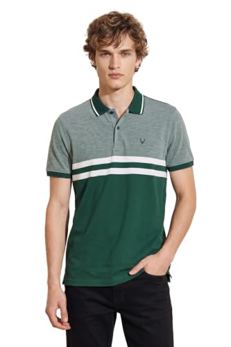 Image of Allen Solly Men's Polo T-Shirt | Polycotton Blend | Color-Block Design | Regular Fit | Smart Casual Wear