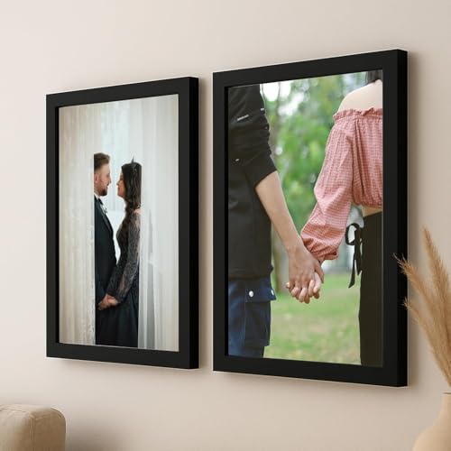 Image of A4 Document Photo Frame Set of 2 Black Photo Frames for Home and Office decoration (Photo Size 8 x 12 Inches)