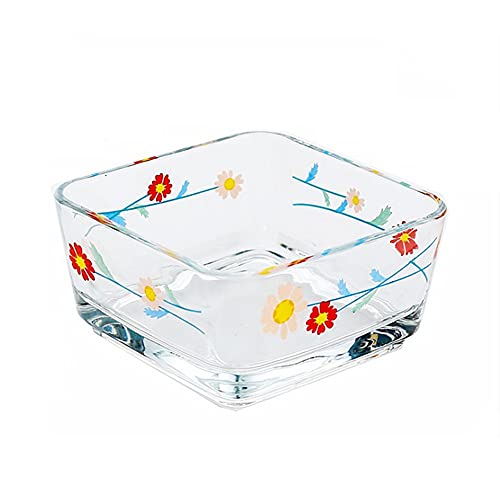 yaocoral 9 OZ Mini Daisy Candy Dish Cute Floral Candy Bowl Small Square Glass Bowl for Candy,Dessert,Snack,Fruit,Icecream,Yogurt,Dipping,Prep,Clear Serving Bowl