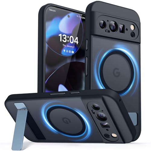 CANSHN für Google Pixel 9 Pro XL Hülle mit Ständer kompatibel mit MagSafe (Nr.1 Magnetkraft Kameraschutz) - Transluzente Matt Schwarz