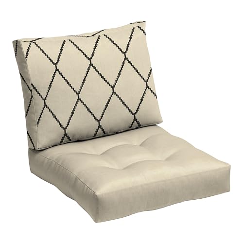 Image of Arden Outdoor Plush Modern Tufted Blowfill Deep Seat Set, 24 x 24, Rain-Proof, Fade Resistant, Deep Seat Bottom and Back Cushion, Tan Diamond Trellis