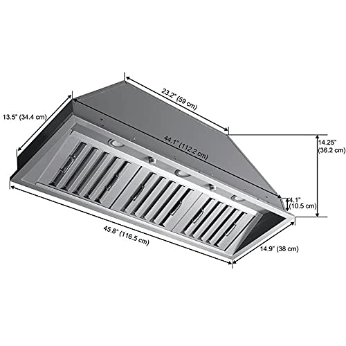Ancona An-1328 Pro 46" 600 Cfm Ducted Built-In Range Hood In Stainless Steel #TOP6