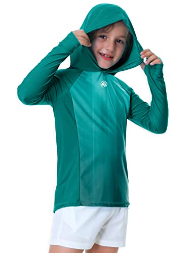 Image of AOBUTE Unisex Kids Long Sleeve Hoodie Rash Guard Boys UPF 50+ Swim Top with Thumb Hole 3-12 Years