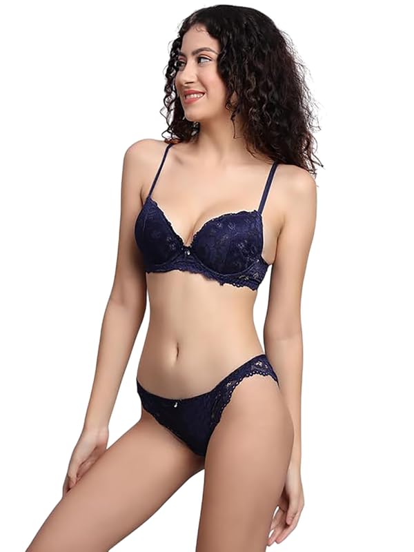 Image of Brachy Women's Padded Underwired Push Up Lingerie Bralette Floral Lace 2 Pieces Push up Bra & Panties Set