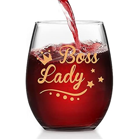 Modwnfy Boss Gifts for Women, Boss Lady Stemless Wine Glass, Boss Female Wine Glass for Boss Lady Women Her Mother Wife Sister Friend, Boss Gifts on Christmas Bosses Day Birthday Farewell, 15 Oz Cover