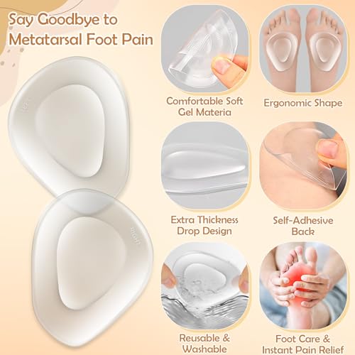 Image of Shynek 10 Pack Metatarsal Pads for Foot Ball of Foot Cushions for Heel, Soft Gel Self Adhesive Foot Pad Insoles Forefoot and Sole Support, Pain Lessen Metatarsalgia Morton's Neuroma for Women and Men