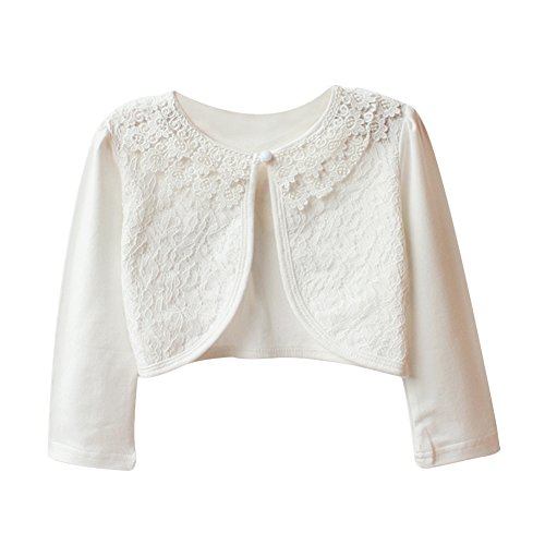 Little Girls Bolero Jackets Lace Patchwork Pearl Shrug Cardigan Tops