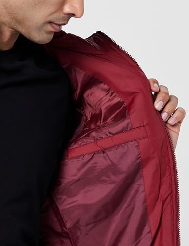 Image of Qube By Fort Collins Men's Nylon Standard Length Regular Fit Quilted Bomber Jacket with Detachable Hood - Winter Warm, Insulated Lining, Ribbed Cuffs, and Stylish Design