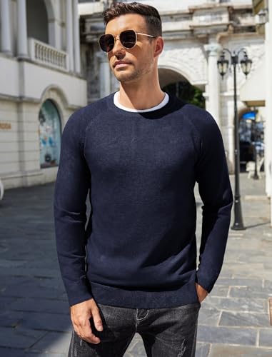 COOFANDY Men's Crewneck Sweater Casual Dress Pullover Sweater Slim Fit Lightweight Long Sleeve Raglan Sweaters2