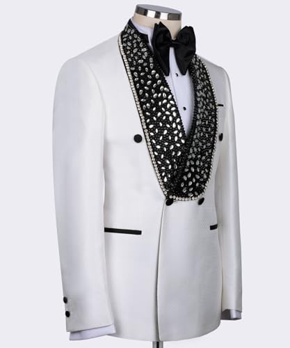 Men's Tuxedo Suits with Belt Slim Luxury Rhinestones Groom Wear Wedding Party Blazer Jacket Pants Prom,Dinner Set3