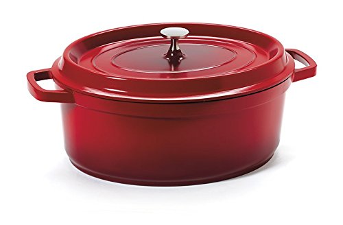 G.E.T. Enterprises Red 6.5 Quart Oval Dutch Oven, Cast Aluminum with Lid and Handles Heiss CA-007-R/BK